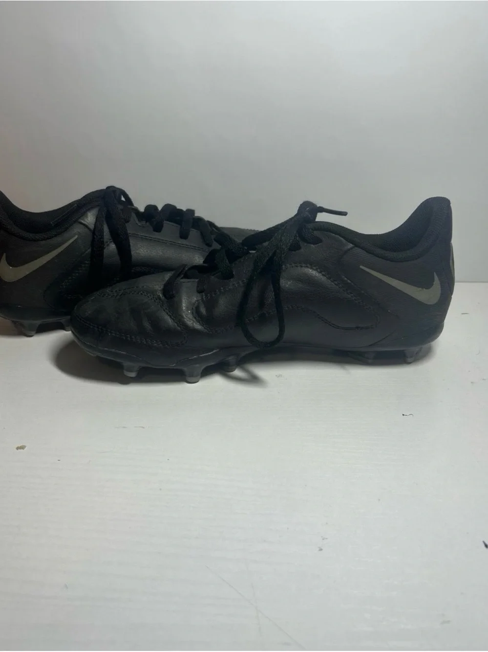 Nike Black Tiempo Soccer Cleats with Silver Swoosh